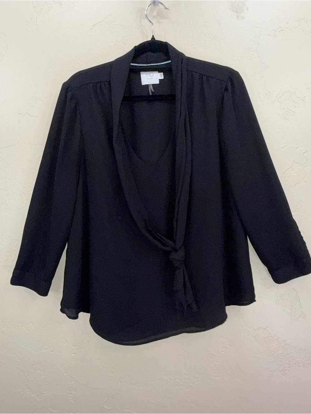 Anthropologie HD in Paris Black Tie Neck Detail Blouse. Lined. Career‎ Capsule 2
